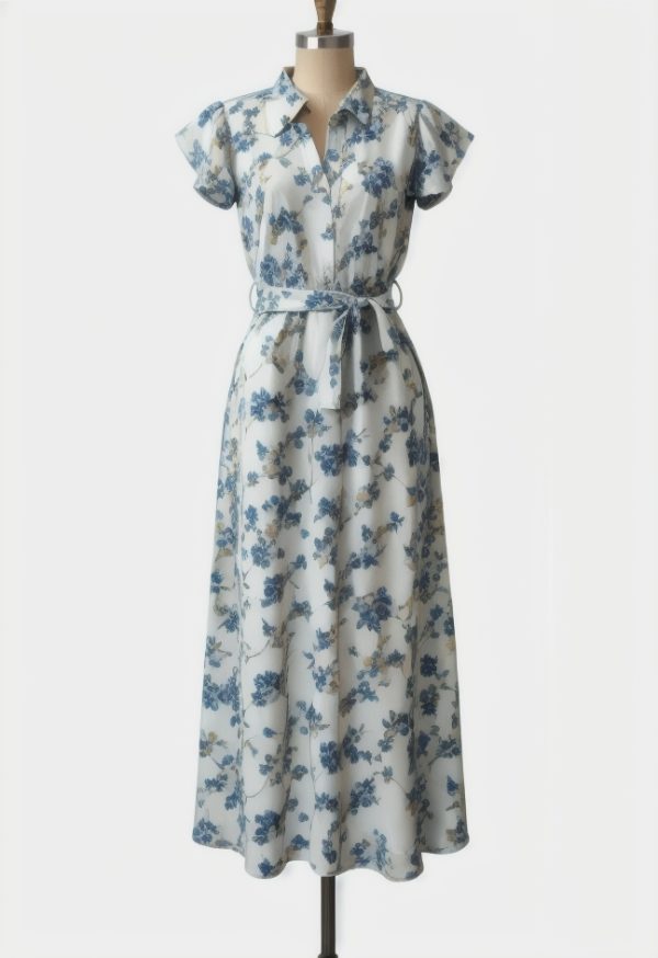 Abstract Stripe Frill Trim Maxi Dress