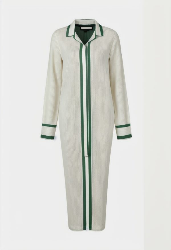 Contrast Trim Button Down Knitted Dress