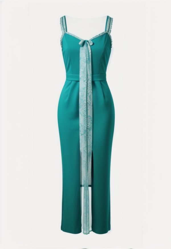 Contrast V-neck Slit Knit Midi Dress
