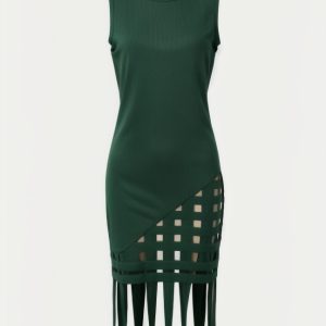 Cut Out Fringe Hem Sleeveless Mini Dress