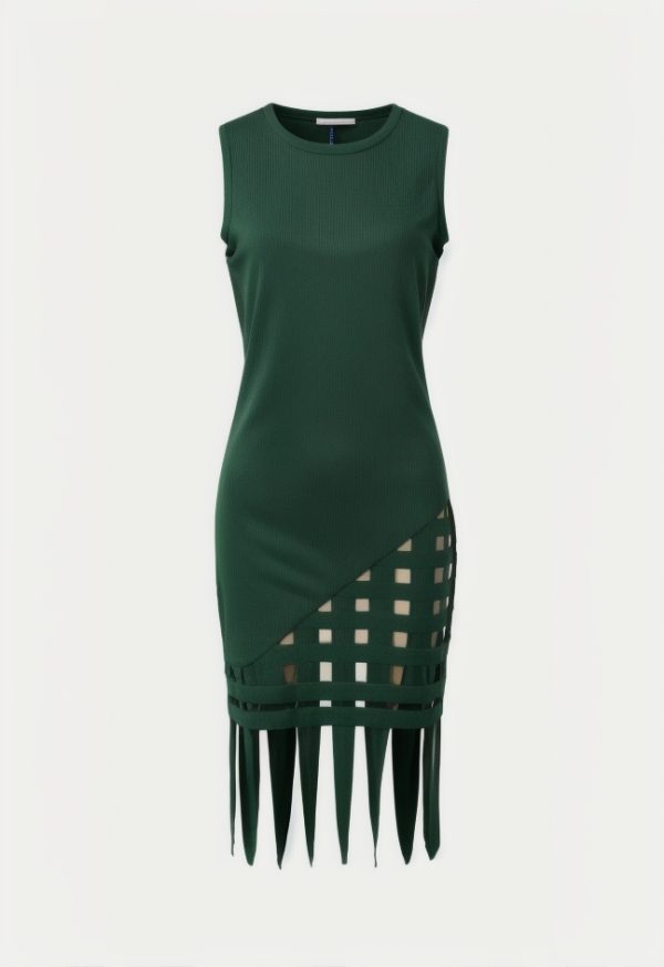 Cut Out Fringe Hem Sleeveless Mini Dress