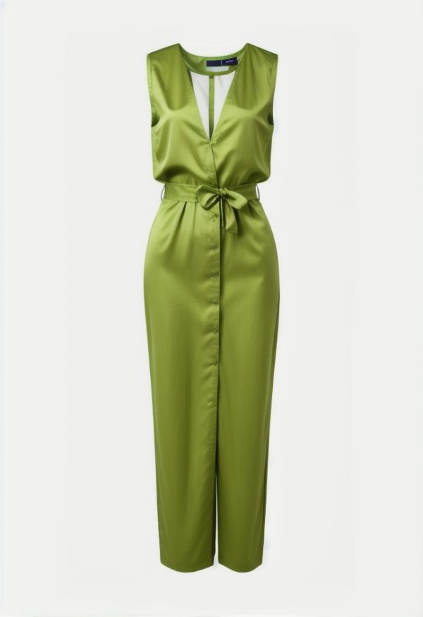 Deep V-neck Backless Slit Midi Dress